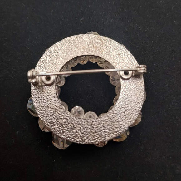 Vintage Aurora Borealis Brooch Circle Crystal Costume Jewelry - Picture 9 of 10